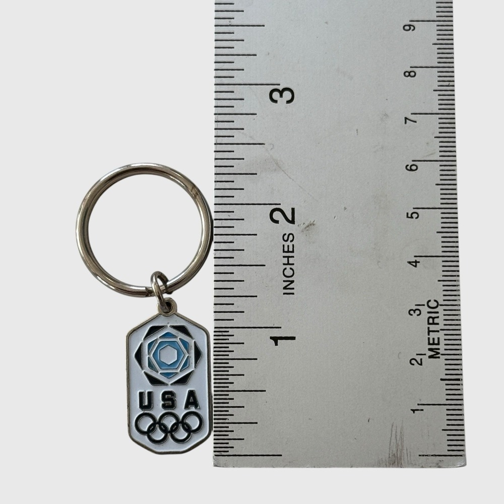 Official USA Olympic Key Ring Aminco Enamel Olympic Rings Y2K Silver Tone White - Picture 6 of 6